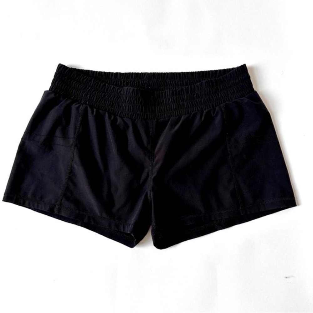 Black Low Waisted Nylon Athletic Track Shorts with Built-in Liner size 8-10